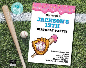 Baseball Drip Birthday Invitation, Ice Cream Drip Baseball Party, Baseball Invitation, Sports Evite, Instant Download