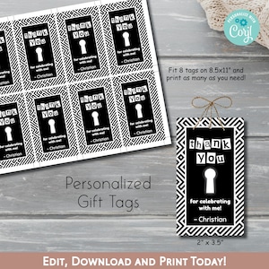 Escape Room Party Favor Tags, Mystery Party Thank You Tags, Printable Thank You Tags, Instant Download