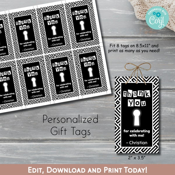 Escape Room Party Favor Tags, Mystery Party Thank You Tags, Printable Thank You Tags, Instant Download