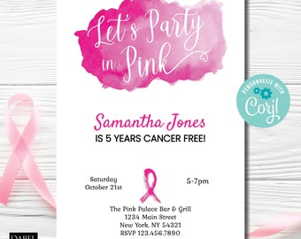 Breast Cancer Remission Celebration, Goodbye Cancer Party, Instant Download, Cancer Survivor Party, Pink Ribbon, Stronger than Cancer