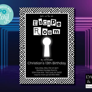 Escape Room Invitation, Escape Room Birthday Invitation, Editable Template, Mystery Party, Instant Download, Escape Room Party, Challenge