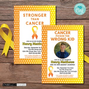 Editable Cancer Remission Celebration, Goodbye Cancer Party, Leukemia Survivor Party, Cancer Fundraiser, Childhood Cancer, Yellow Ribbon