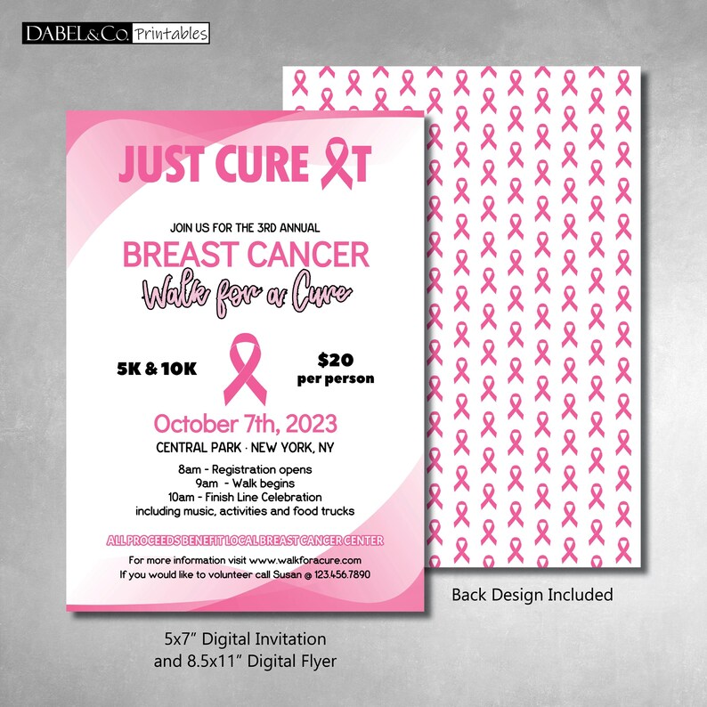 Breast Cancer Walk for a Cure Invitation, Editable Breast Cancer ...