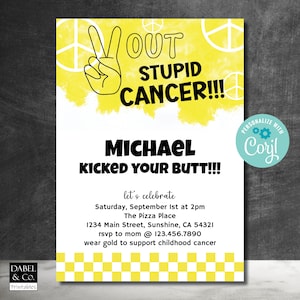 Peace Out Cancer Invitation, Goodbye Cancer Party Invite, No More Chemo Editable Invite, Instant Download, Childhood Cancer Survivor Party