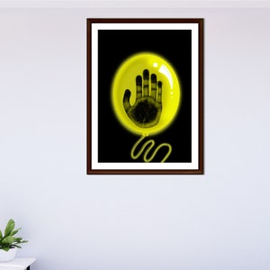 Hand Inside Glowing Yellow Balloon Digitally Drawn Poster Printable Download
