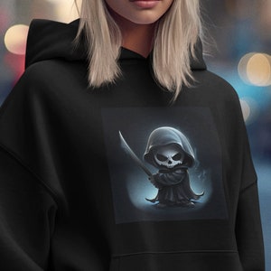 Cute Grim Reaper Ninja Hooded Sweatshirt, Reaper Skull Hoodie, Halloween Sweatshirt, Goth Sweatshirt, Alt Clothing, Horror Hoodie Gift
