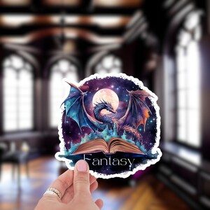 Fantasy Dragon Bookish Kiss-Cut Sticker, Booktok Sticker, Reading Journal Sticker, Book Lover Gift, Bookworm Gift, Book Dragon Sticker