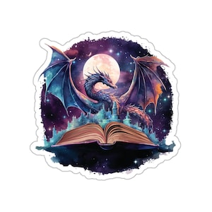 Fantasy Dragon Bookish Kiss-Cut Sticker, Booktok Sticker, Reading Journal Sticker, Book Lover Gift, Bookworm Gift, Book Dragon Sticker