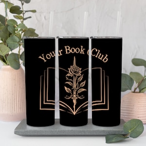 Personalized Book Club Tumbler, Custom Book Lover Tumbler, Bookish 20oz Skinny Tumbler with Straw, Bookworm Gift, Reading Group Merch