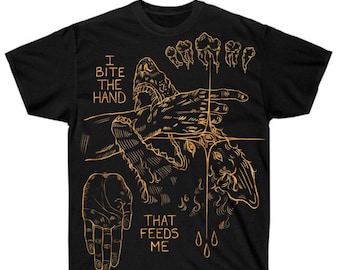 Bijt de hand die me voedt shirt - Handgeschilderd gebleekt shirt - Tanden tshirt - Wolf design shirt - Hand ontwerp - Alt, goth, grunge shirt