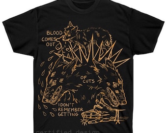 Blood comes out shirt - Hand painted bleached black shirt - Graphic tshirt - Wolf design shirt - Hand design - Alt,goth, grunge unisex shirt