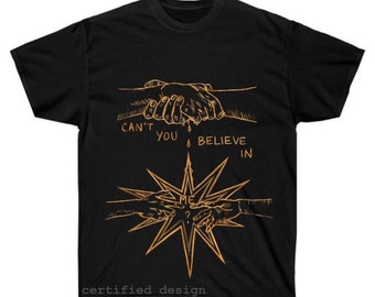 Can’t you believe in me shirt - Hand painted bleached shirt - Graphic tshirt - Hands design - Stars tshirt - Alt,goth, grunge unisex shirt