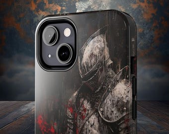 Funda para iPhone con diseño de caballero medieval sombrío: cubierta con arte de armadura gótica