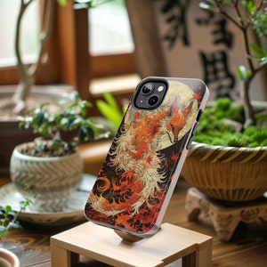 Betoverde Kitsune telefoonhoesje met houtsnedeprint | Mystieke Voskunst