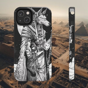 Anubis Egyptian God Manga iPhone Case - Monochrome Illustration