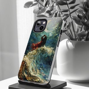 Maanbeschenen minnaars expressionisme telefoonhoesje | Kosmisch omhelzingsontwerp | Geschikt voor iPhone 15,14,13,12,11,X en meer