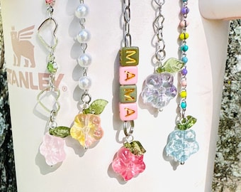 Floral Beaded Stanley Handle Charm, Tumbler Accessories