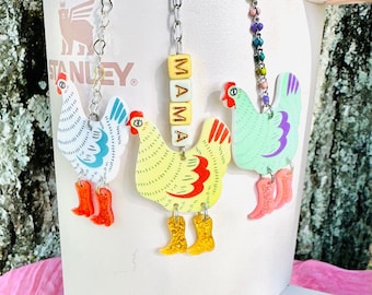 Beaded Cowgirl Chicken Tumbler Charm - Stanley Cup Accessory