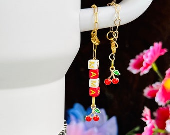 Cherry Stanley Charm: Beaded Tumbler Accessory with Gold Chain