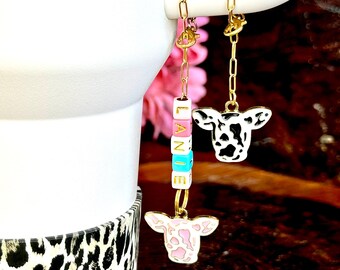 Cow Tumbler Charm: Personalized Name, Gold Chain Stanley Accessory
