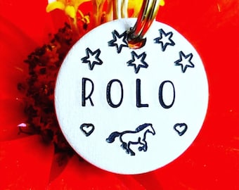 Horse ID Tag Horse Gifts Horse Halter Tag Horse Owner Gift Horse Bridal Tag Horse Halter Name Plate Horse Bridle Charm Hand Stamped Tag