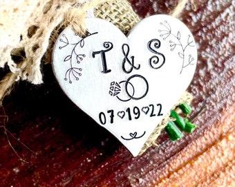 Dije de ramo de boda personalizado, recuerdo estampado a mano