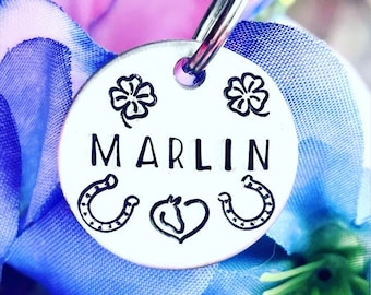 Horse ID Tag Horse Gifts Horse Halter Tag Horse Owner Gift Horse Bridal Tag Horse Halter Name Plate Horse Bridle Charm Hand Stamped Tag