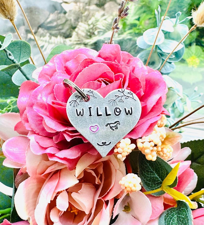 Hand Stamped Horse ID Tag - Personalized Heart Halter Name Plate image 5
