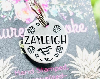 Horse ID Tag Horse Gifts Horse Halter Tag Horse Owner Gift Horse Bridal Tag Horse Halter Name Plate Horse Bridle Charm Hand Stamped Tag