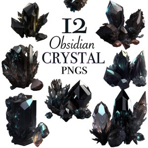 Obsidian crystal clipart PNG files for instant download  realistic obsidian sticker design commercial use obsidian gemstone digital files