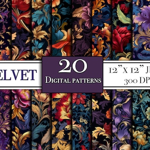Velvet digital paper bundle, 20 velvet digital paper designs for scrapbooking, colorful velvet clipart designs