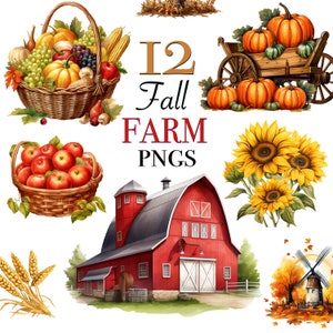 Fall Farm clipart files for download, 12 Farm themed PNG designs for sticker creation or POD, Farm clipart designs for download