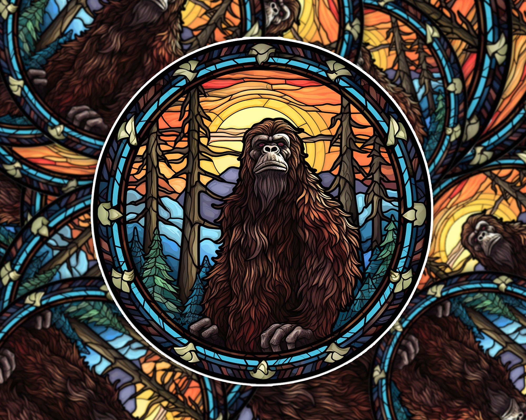 Bigfoot Clipart Files for Download 12 Stained Glass Bigfoot - Etsy