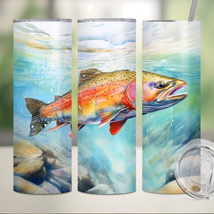 Rainbow trout tumbler wrap for 20oz skinny tumblers, fish sublimation tumbler, fishing tumbler wrap template, fish tumbler wrap