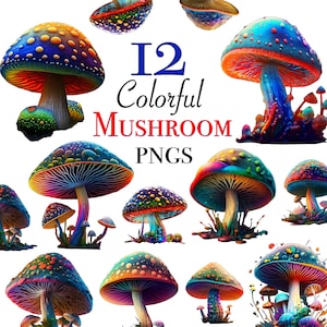 Mushroom clipart PNG files for instant download  realistic mushroom sticker design commercial use colorful mushroom clipart digital files