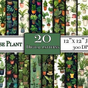House plant digital paper bundle, 20 house plant digital paper designs for scrapbooking ,house plant clipart paper designs for printing