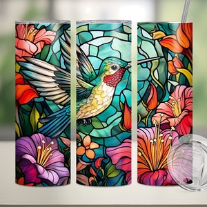 Stained Glass Hummingbird tumbler wrap for 20oz skinny tumblers, hummingbird sublimation tumbler, tumbler wrap design for sublimation
