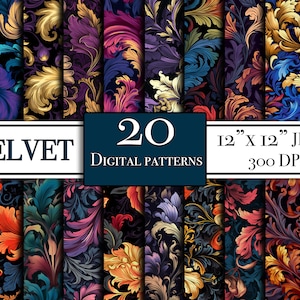 Velvet digital paper bundle, 20 velvet digital paper designs for scrapbooking, colorful velvet clipart design