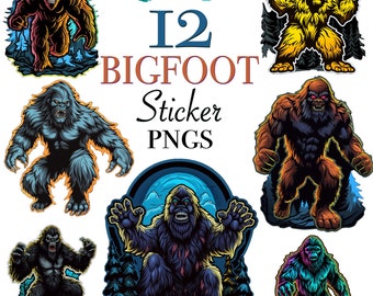 Archivos de imágenes prediseñadas de Bigfoot coloridos para descarga instantánea, archivos PNG de Sasquatch para scrapbooking, diseños digitales de imágenes prediseñadas de Sasquatch y Bigfoot