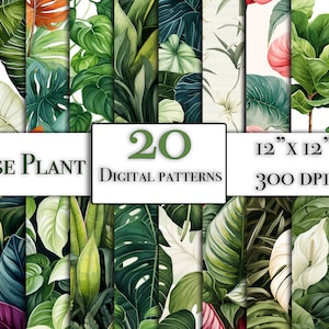 House Plant digital paper bundle, 20 seamless watercolor paper digital paper designs for download ,repeating house plant patterns