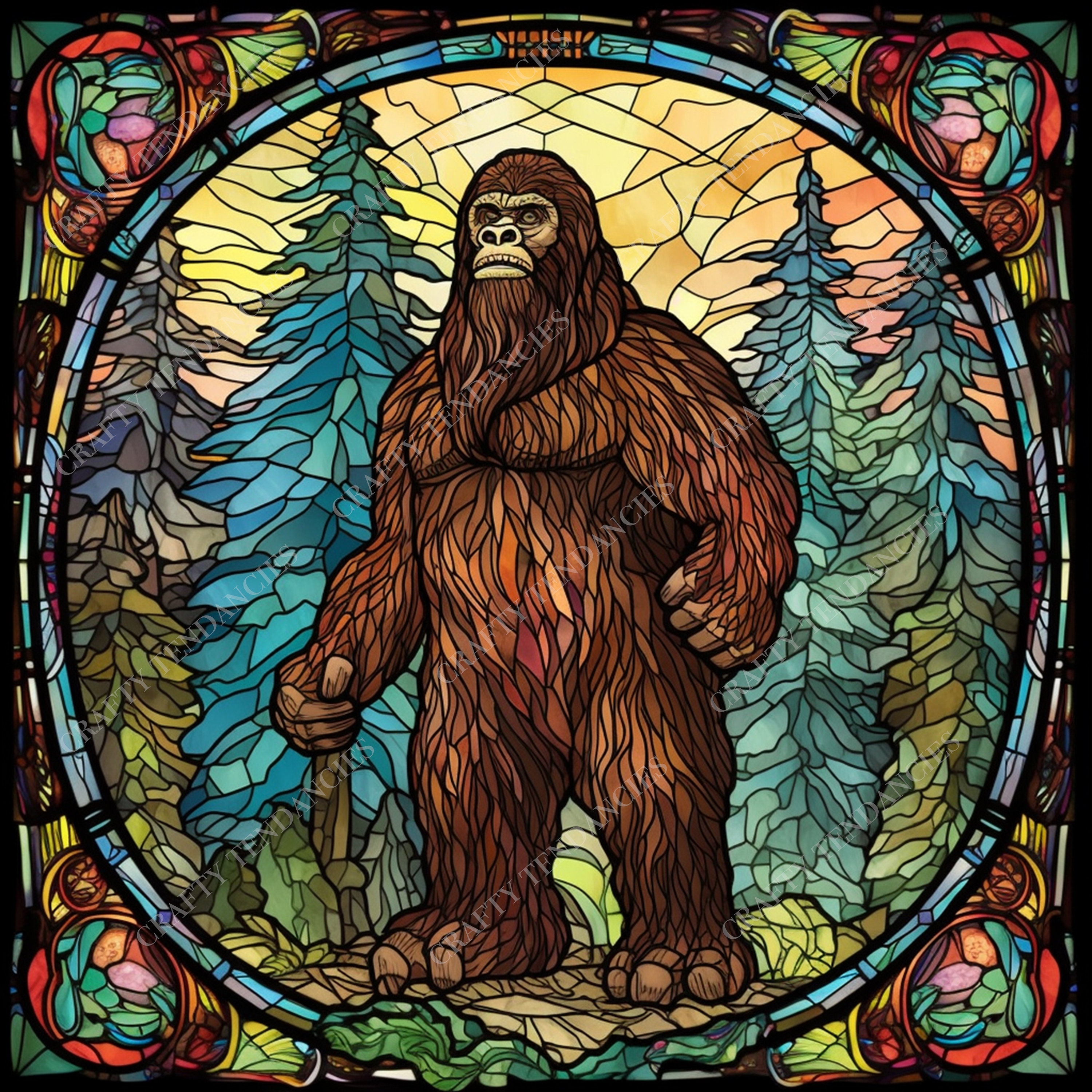 Bigfoot Clipart Files for Download 12 Stained Glass Bigfoot - Etsy