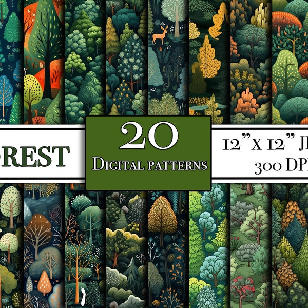 Forest digital paper bundle, 20 forest digital paper designs for scrapbooking and POD, forest clipart paper