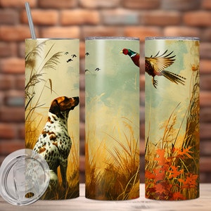 Envoltura de vaso de perro de caza de aves para vasos delgados de 20 oz, vaso de sublimación de caza de faisán, diseño de envoltura de vaso de perro