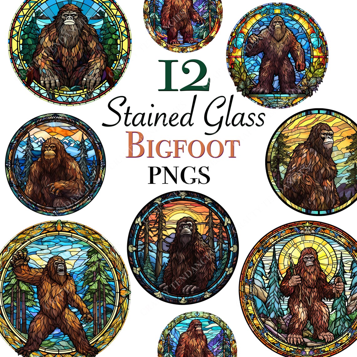 Bigfoot Clipart Files for Download 12 Stained Glass Bigfoot - Etsy