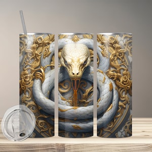 Elegante envoltório de copo de cobra para copos magros de 20 onças, Copo de sublimação de cobra, Modelo de envoltório de copo de cobra para sublimação