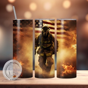 Patriotic Firefighter tumbler wrap for 20oz skinny tumblers, Firefighter sublimation tumbler, first responder tumbler wrap template