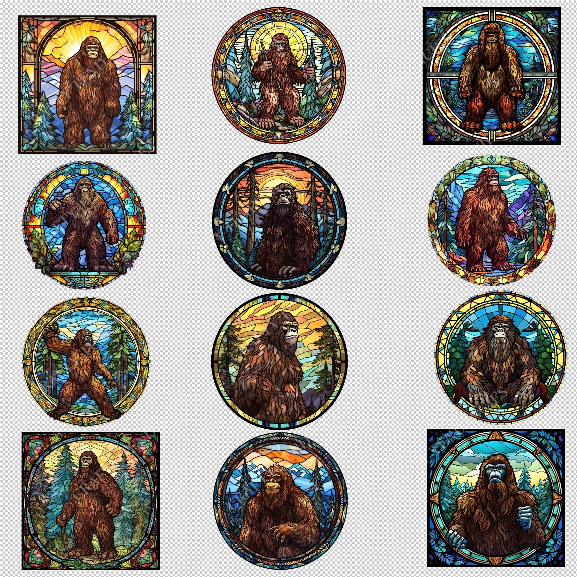 Bigfoot Clipart Files for Download 12 Stained Glass Bigfoot - Etsy