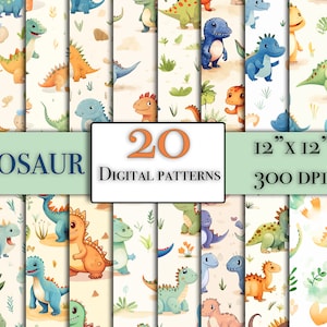 Dinosaur seamless digital paper bundle, 20 Nursery digital paper patterns for scrapbooking or printing, cute Dinosaur kids patterns