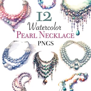 Watercolor Pearl necklace clipart files for instant download, watercolor pearl PNG files for scrapbooking, pearl clipart digital designs