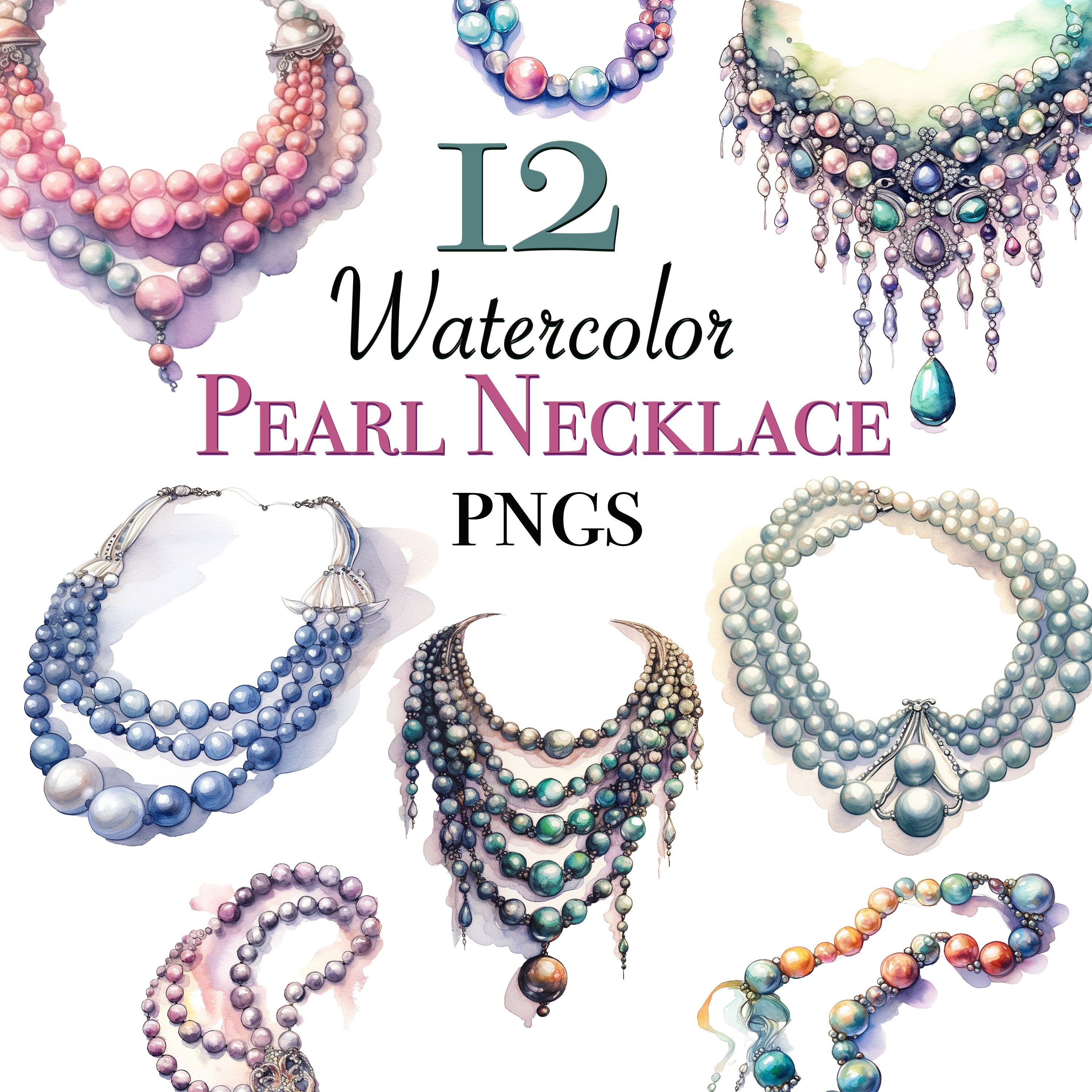 Watercolor Pearl Necklace Clipart Files for Instant Download ...